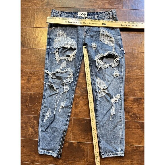 ONE By One Teaspoon Distressed Zipper Ankle Low Rise Trashed Free Bird Jean 26 - Picture 7 of 11